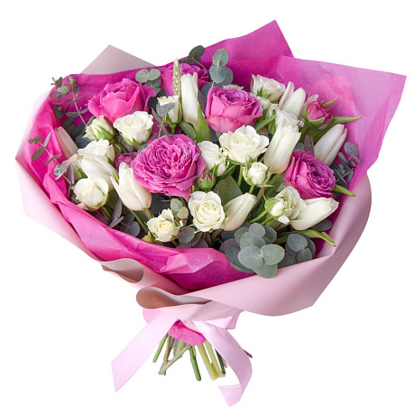 Букет из роз и тюльпанов - Фото 2