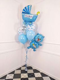 Композиция из шаров "Мишка с коляской"