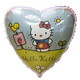 Фольгированное сердце шар "Hello Kitty на полянке"