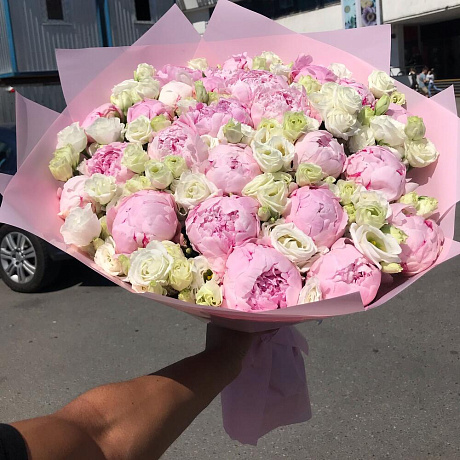 Дуо Букет пион с эустома - Фото 5