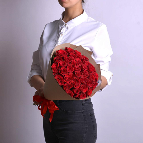 Букет 35 шт Красных Роз - Фото 5