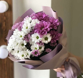 Букет цветов "Моно" из хризантем №160