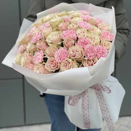 Букет Летуаль из роз и диантуса - Фото 4