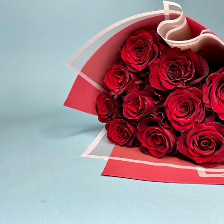 11 Шикарных бордовых роз (70см) - Фото 3