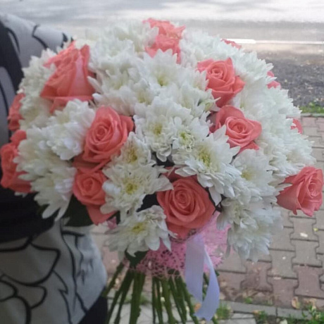 Букет из роз и хризантем №163 - Фото 3