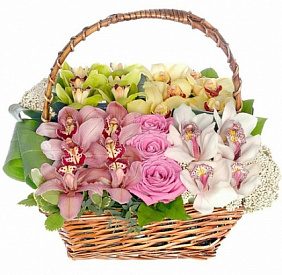 Букет из Орхидеи и розы в корзине