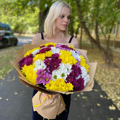 Букет 23 Очень свежие хризантемы кустовые микс «Любимая» - Фото 6