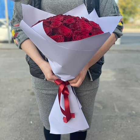 Букет из 25 красных роз Эквадор - Премиум - Фото 2