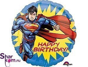 Фольгированный Шар круг "Happy Birthday" Superman