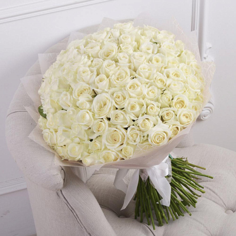 Букет из 101 белой розы (Premium 50см) - Фото 3