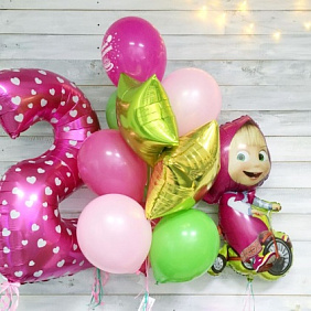 Композиция из шаров "С Днем Рождения" Маша на велосипеде