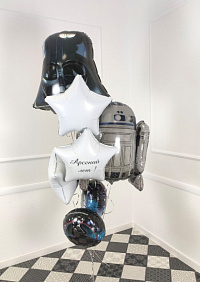 Композиция из шаров "R2-D2,Дарт Вейдер и звёзды"