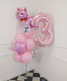 Композиция из шаров "Киска с цифрой"