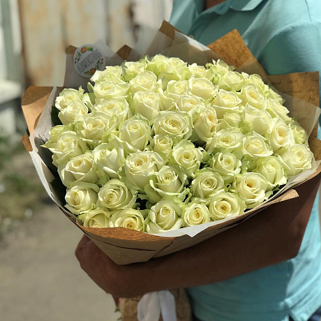 Монобукет. Розы белые. Букет из 51 белых роз. 50 см. N160 - Фото 3