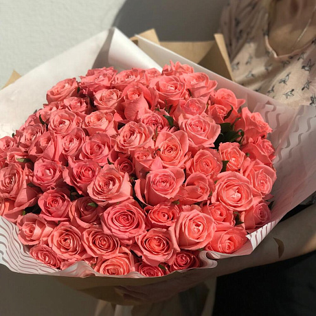 Букет из персиково-розовых роз - Фото 2