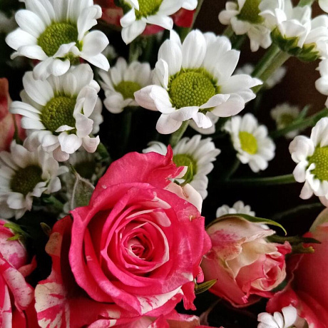 Букет из кустовых роз и хризантем Сантини №2 - Фото 2