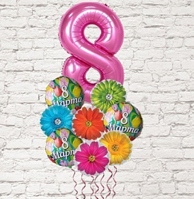 Композиция из шаров "С 8 марта!" Ромашки