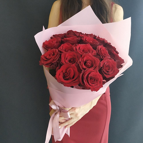 Монобукет из бордовых роз - Фото 2