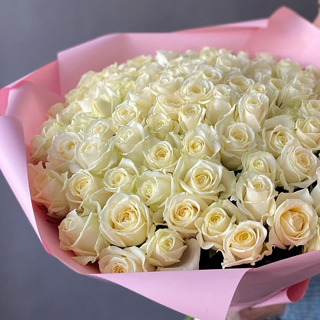 Белые розы 101 штука - Фото 3