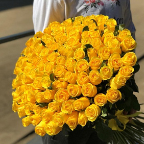 Розы. Букет из 101 желтой розы (50 см). N407