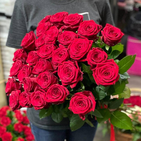 29 красных роз в ленте  - Фото 3