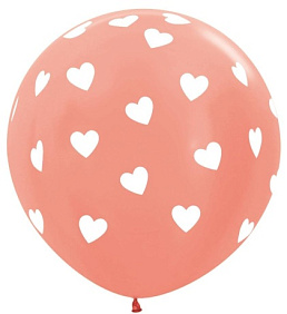 Большой шар "Розовое золото с сердцами" - 91 см.