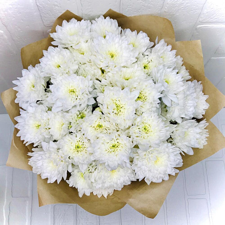 Букет из 9 белых кустовых хризантем - Фото 3