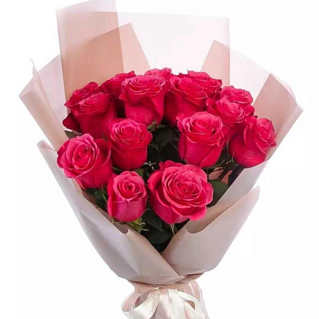 Букет из 15 розовых роз №163 - Фото 2