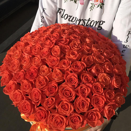 Коробка XXL из 101 оранжевой розы. N246 - Фото 2
