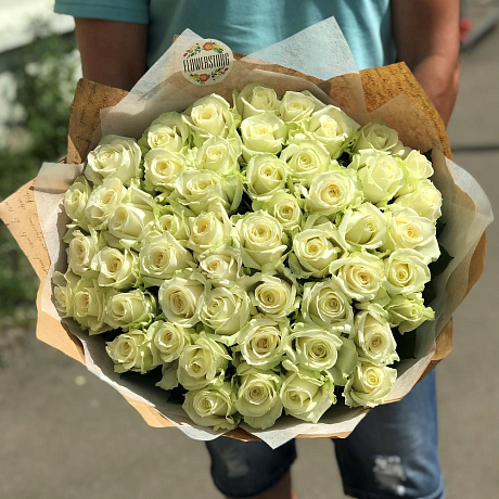 Монобукет. Розы белые. Букет из 51 белых роз. 50 см. N160 - Фото 4