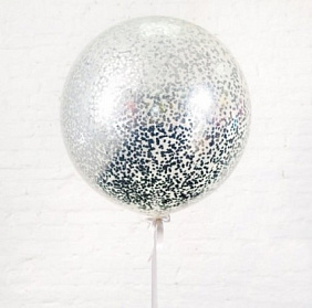Большой прозрачный шар с серебряными конфетти - 91 см.