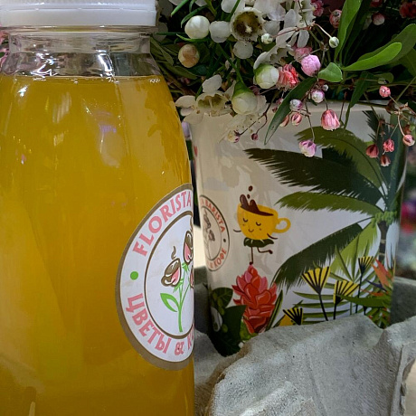 Утренний букет цветов со свежевыжатым апельсиновым соком - Фото 2