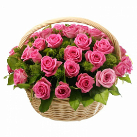 Букет из 25 розовых роз в корзине