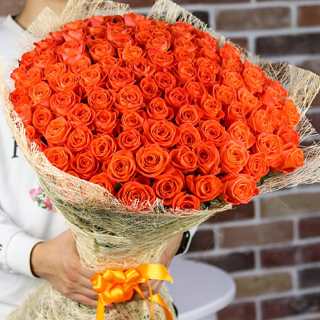 Букет из 101 оранжевой розы (60 см). N825 - Фото 2