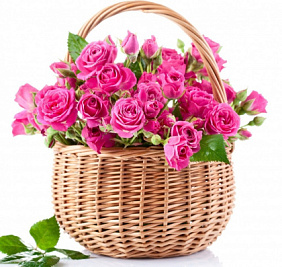 Корзина из 15 розовых кустовых роз