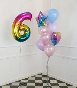 Композиция из шаров "Радужная цифра с фонтаном"