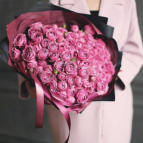 Большой букет из пионовидных кустовых роз Premium-класса Misty Bubbles (Мисти Бабблз) в дизайнерской упаковке - Фото 6