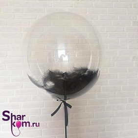 Прозрачный шар "Сфера" с черными перьями