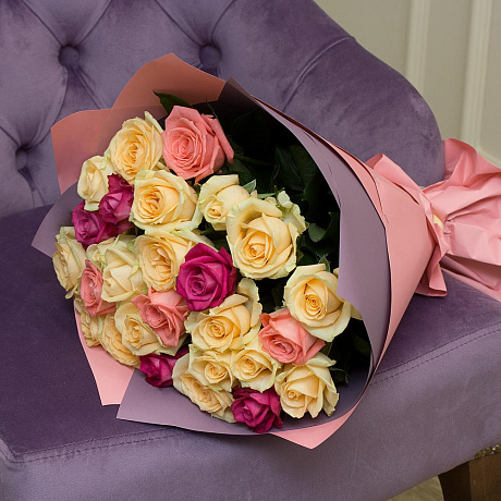 Букет 25 роз микс 50см №160 - Фото 2