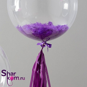 Прозрачный шар "Сфера" с фиолетовыми перьями