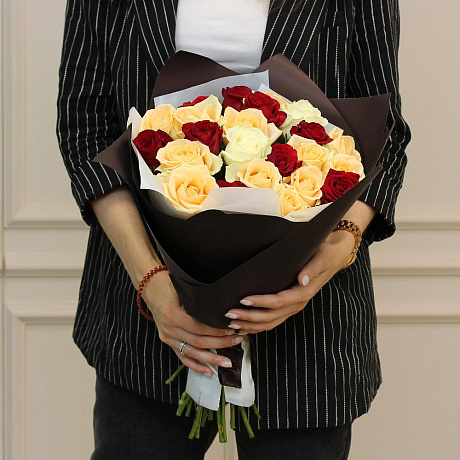 25 розы микс 50-60 см в упаковке - Фото 1