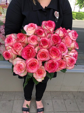 Букет 21 розовая роза Джумелия 60 см - Фото 1