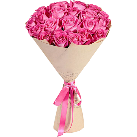 Букет из 21 розовой розы в крафте - Фото 1