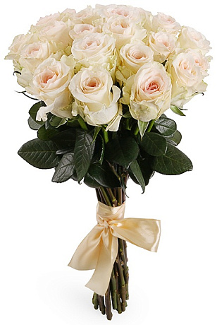 Букет из 21 белой розы под ленту - Фото 1