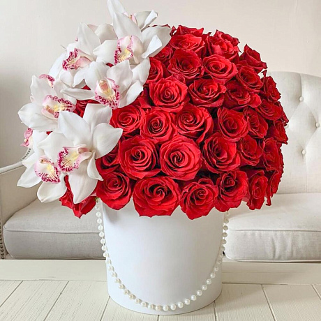 Цветы в коробке Luxury Flowers Розы и орхидеи - Фото 1