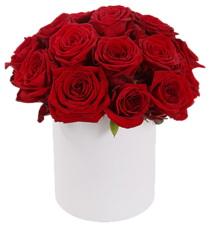 Букет 15 красных роз в малой шляпной коробке