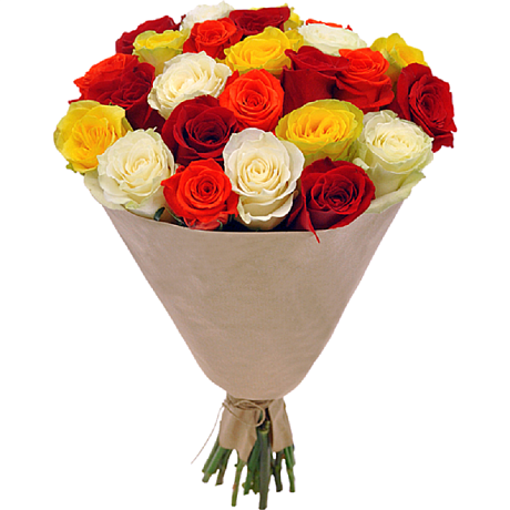 Букет из  21 разноцветной розы в крафте - Фото 1