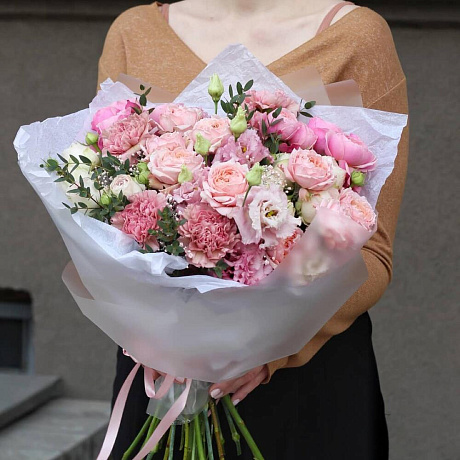 Сборный букет с розой и гвоздикой - Фото 1