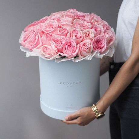 Розы Пинк Охара в голубой коробке XL - Фото 1