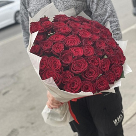 51 бордовая роза с крупными бутонами